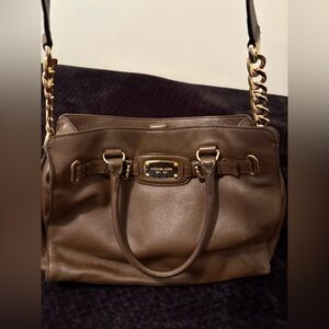 Michael Kors Chocolate Brown Shoulder Bag with Gold Accents